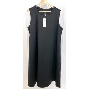 NWT EILEEN FISHER Lightweight Ponte Crew Neck Dress Sleeveless Midi Black XL
